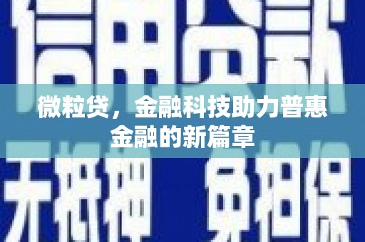 肥东微粒贷，金融科技助力普惠金融的新篇章