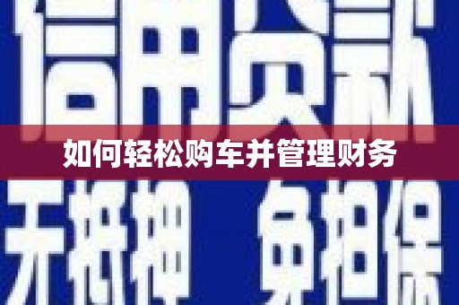 肥东如何轻松购车并管理财务